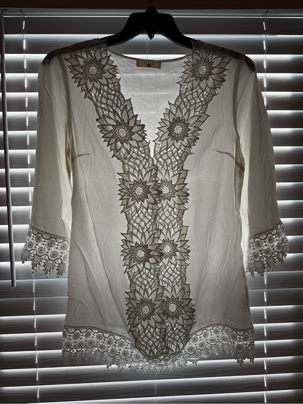 Solitaire White Swim Coverup with Lace Trim